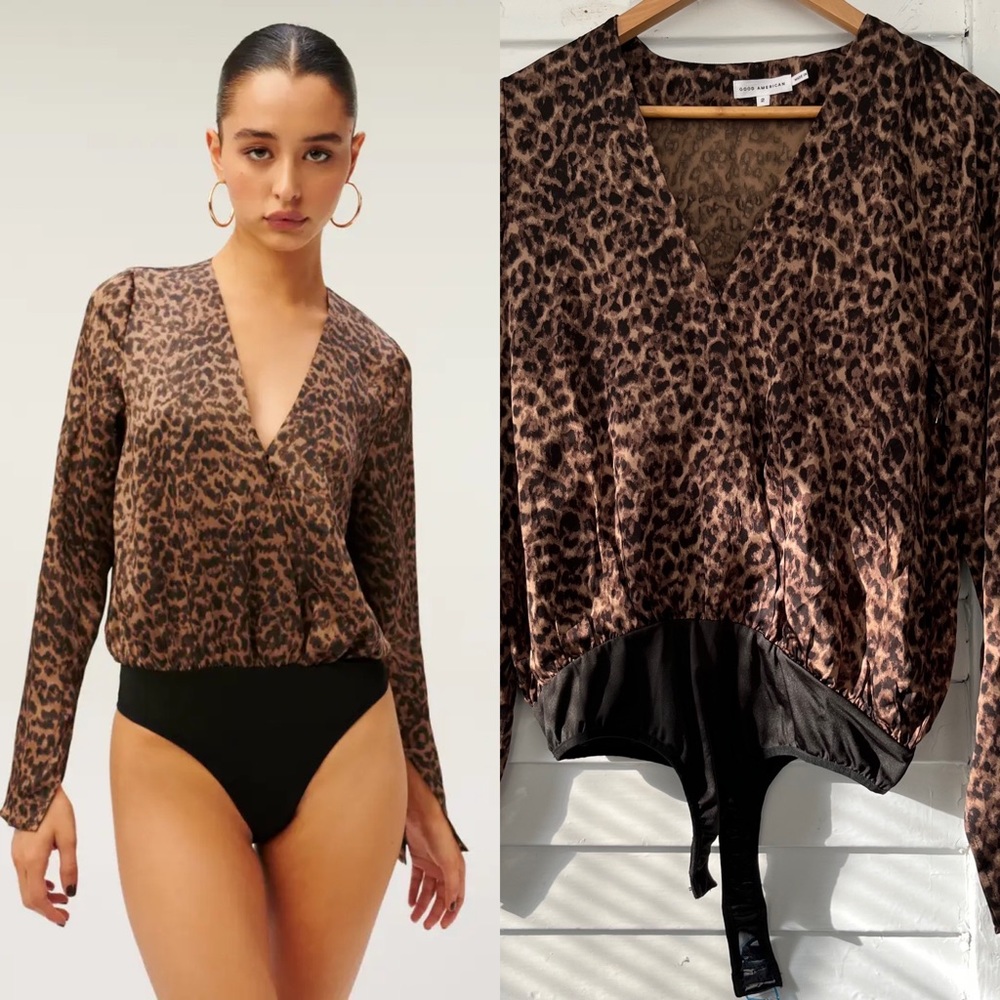 NWOT GOOD AMERICAN Leopard print Flowing Faux Wrap Bodysuit size 2/M